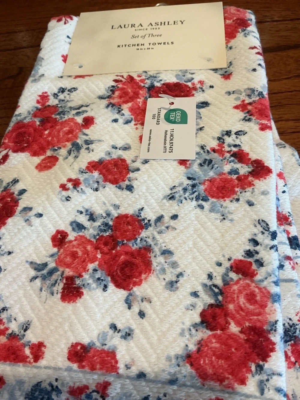 Laura Ashley Patriotic Inspired Shabby Chic Floral Kitchen Towels - Set of 3